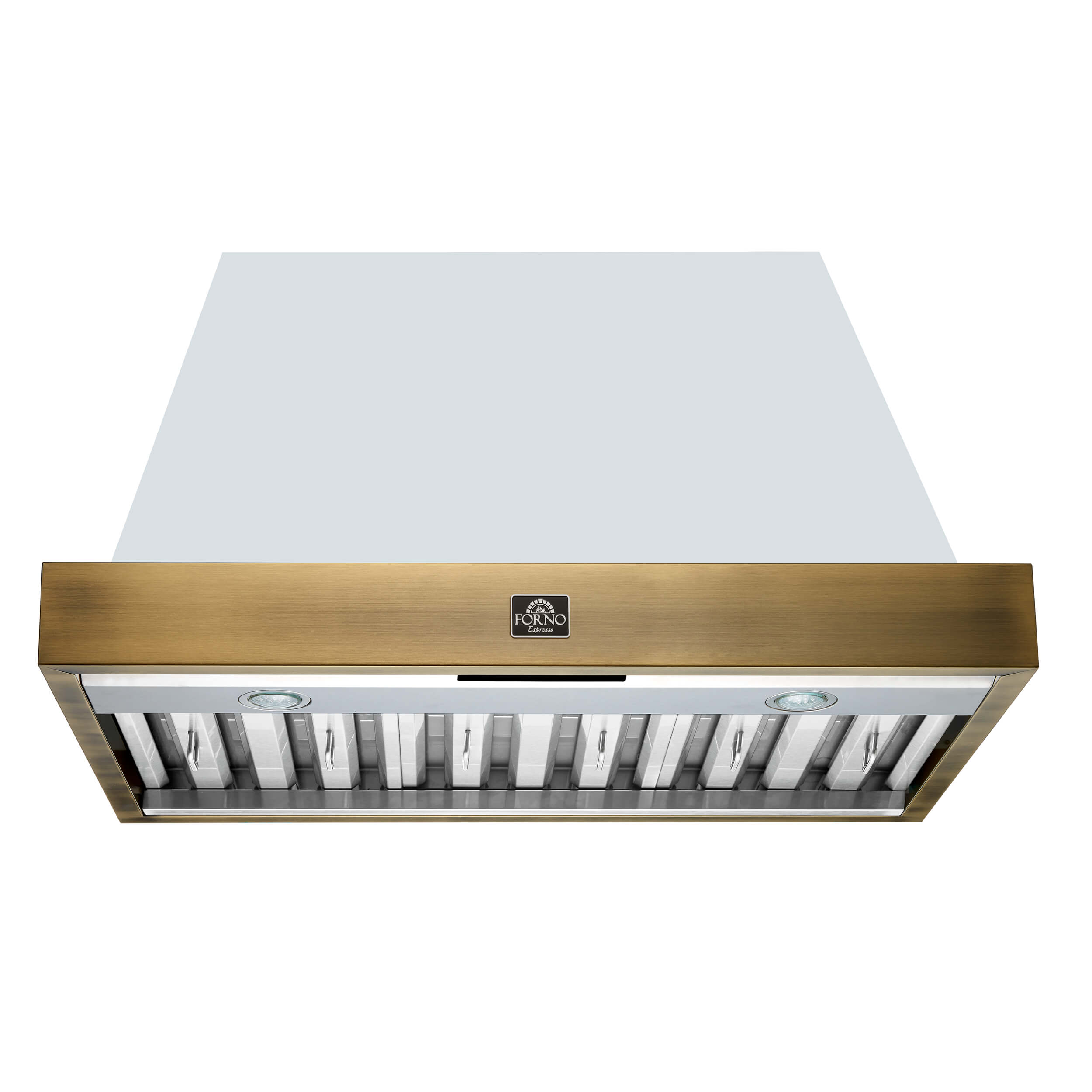 Forno – Vittorio 36″Wall Mount Range Hood, White with Antique Brass Trim With 600 CFM