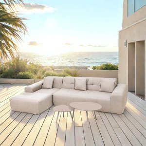 Deko Living 3 Piece Beige Outdoor Compression Foam Sofa and Table Set