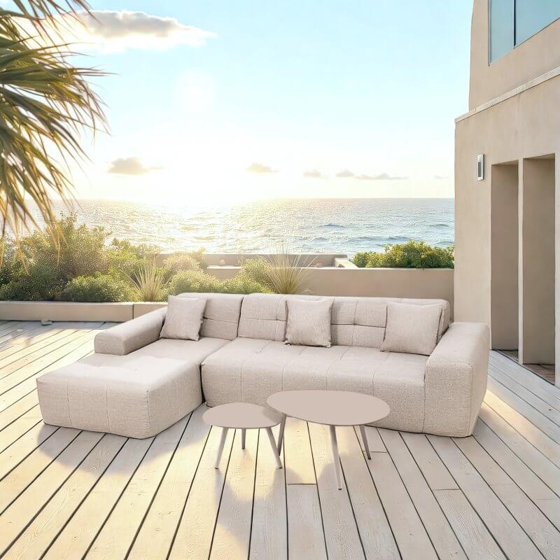 Deko Living 3 Piece Beige Outdoor Compression Foam Sofa and Table Set