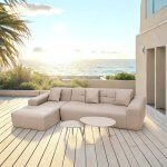 Deko Living 3 Piece Brown Outdoor Compression Foam Sofa and Table Set