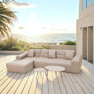 Deko Living 3 Piece Brown Outdoor Compression Foam Sofa and Table Set
