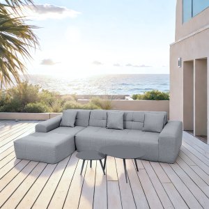 Deko Living 3 Piece Gray Outdoor Compression Foam Sofa and Table Set
