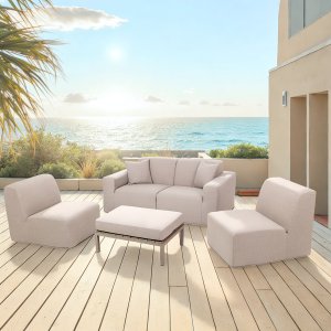 Deko Living 4 Place Seating Beige Outdoor Compression Foam Sofa and Table Set