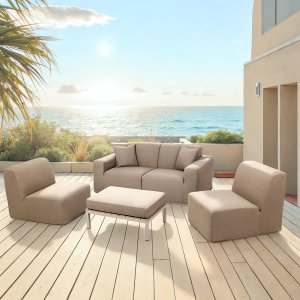 Deko Living 4 Place Seating Brown Outdoor Compression Foam Sofa and Table Set
