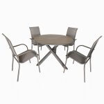 Deko Living 4 Place Seating Champagne Outdoor Aluminum Round Patio Dining Table and Stackable Chairs Set