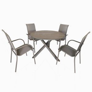 Deko Living 4 Place Seating Champagne Outdoor Aluminum Round Patio Dining Table and Stackable Chairs Set