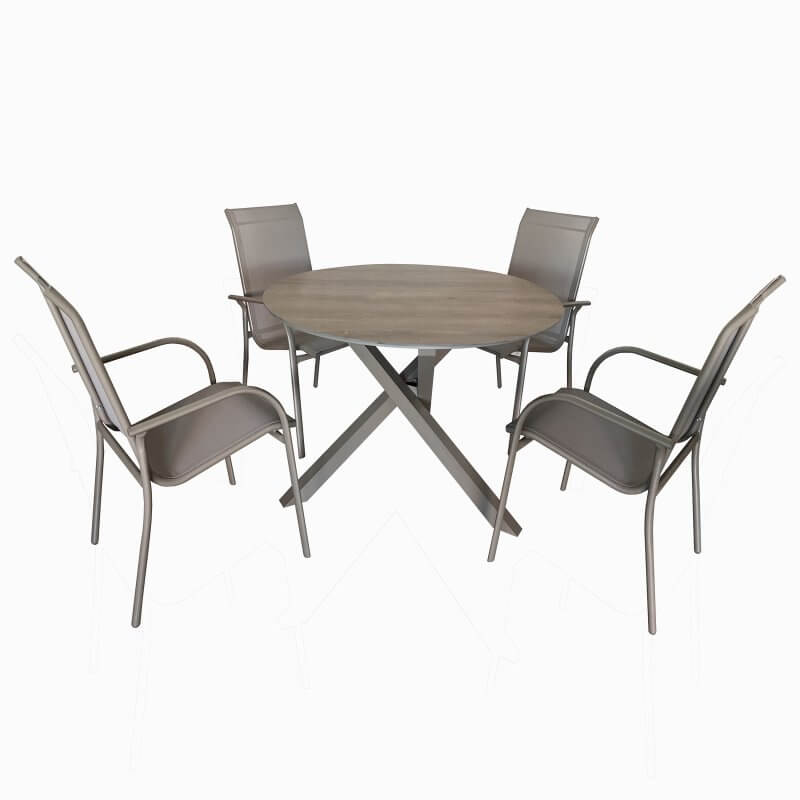 Deko Living 4 Place Seating Champagne Outdoor Aluminum Round Patio Dining Table and Stackable Chairs Set
