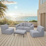 Deko Living 4 Place Seating Gray Outdoor Compression Foam Sofa and Table Set COP30017