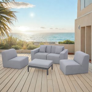 Deko Living 4 Place Seating Gray Outdoor Compression Foam Sofa and Table Set COP30017