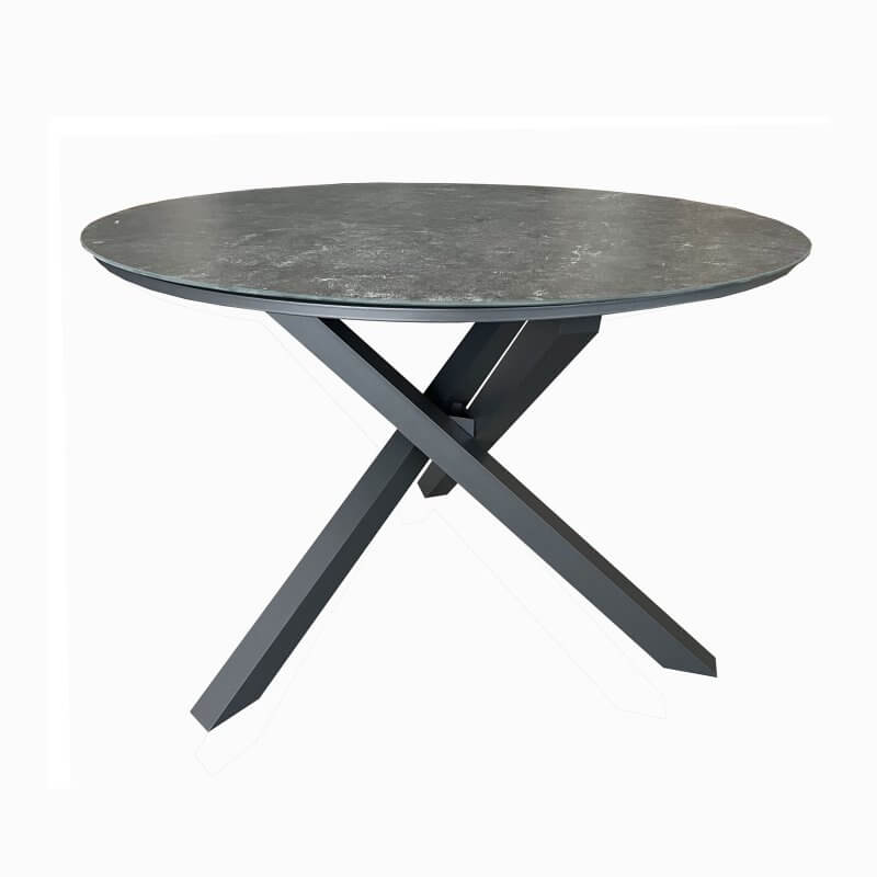 Deko Living 4 Place Seating Grey Outdoor Aluminum Round Patio Dining Table and Stackable Chairs Set