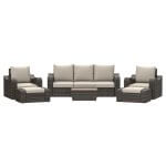 Deko Living 5 Place Seating Brown Outdoor Wicker Sofa and Sofa Chair Set with Table