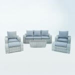 Deko Living 5 Place Seating Gray Outdoor Wicker Sofa and Sofa Chair Set with Table