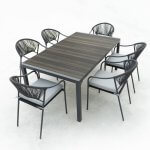 Deko Living 6 Place Seating Black Outdoor Patio Dining Chairs and Table Set