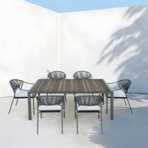 Deko Living 6 Place Seating Black Outdoor Patio Dining Chairs and Table Set