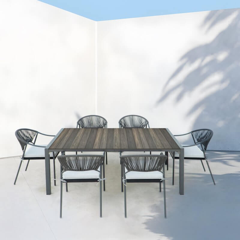 Deko Living 6 Place Seating Black Outdoor Patio Dining Chairs and Table Set