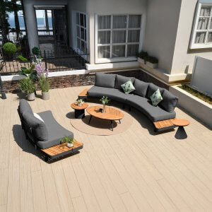 Deko Living 6 Place Seating Outdoor Gray Aluminum and Teak Contour Sofa Set