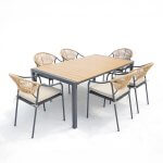 Deko Living 6 Place Seating Yellow Outdoor Patio Dining Chairs and Table Set