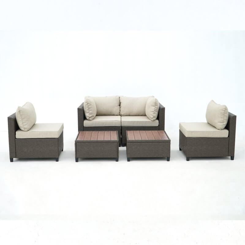 Deko Living 8 Piece Brown Outdoor Sectional Wicker Sofa Chairs and Tables with Interchangable Beige and Red Cushion Covers