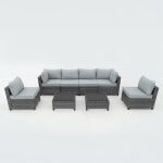 Deko Living 8 Piece Gray Outdoor Sectional Wicker Sofa Chairs and Tables with Interchangable Blue and Gray Cushion Covers
