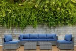 Deko Living 8 Piece Gray Outdoor Sectional Wicker Sofa Chairs and Tables with Interchangable Blue and Gray Cushion Covers