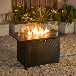 Deko Living Round Outdoor Propane Gas Fire Pit Table 8,000 BTU Propane with Lava Rock Filler