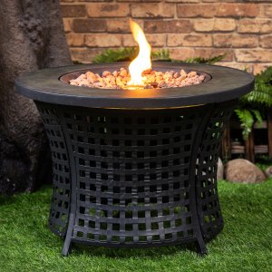 Deko Living Round Outdoor Propane Gas Fire Pit Table 8,000 BTU Propane with Lava Rock Filler